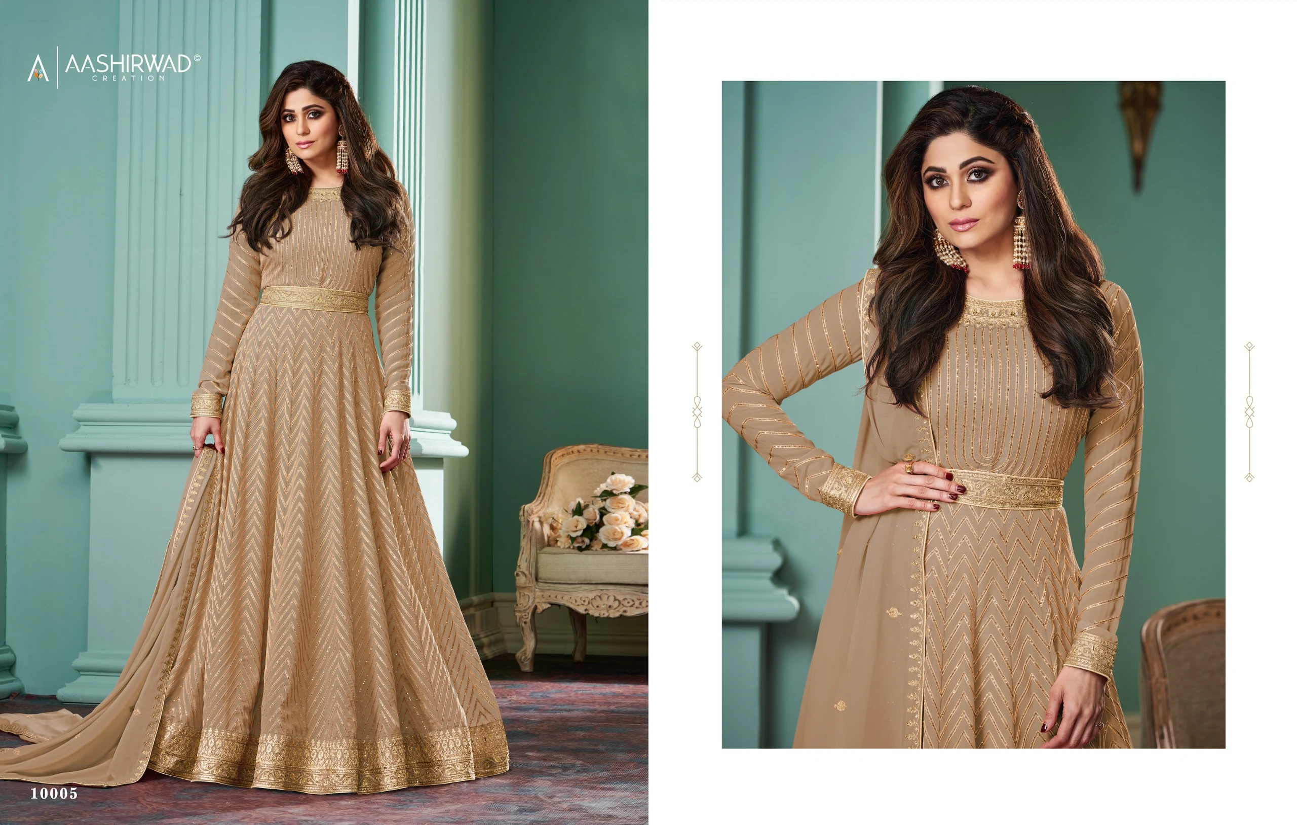 Aashirwad Alizza Real Georgette Designer Gown Wholesale Catalog — Wholesale Kurtis, Aashirwad Creation wholesale from Surat - Gallery Image 2